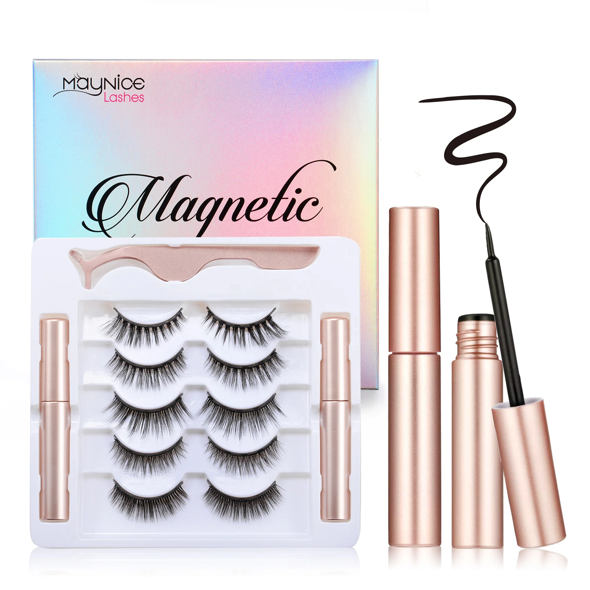 

MayNice magnetic false eyelashes 6 10 magnets eyelash private label Natural 3d magnetic lashes with eyeliner liner and box