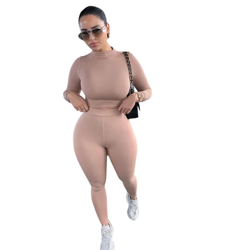 

Summer outfits for women 2021 full sleeve zipper crop top+leggings matching set stretchy sporty fitness casual outfits, Picture