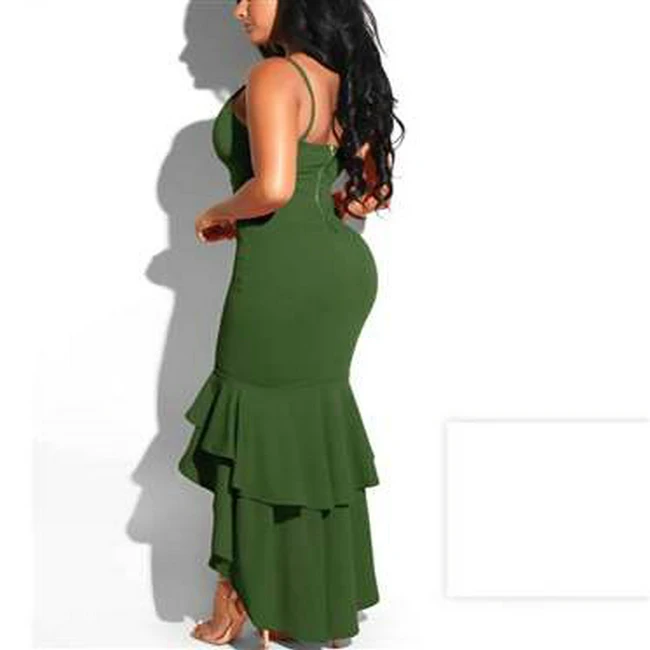 

long frocks for women party wear robe soiree women african midi casual bodycon ruffle elegant ladies long party maxi dress, Picture color
