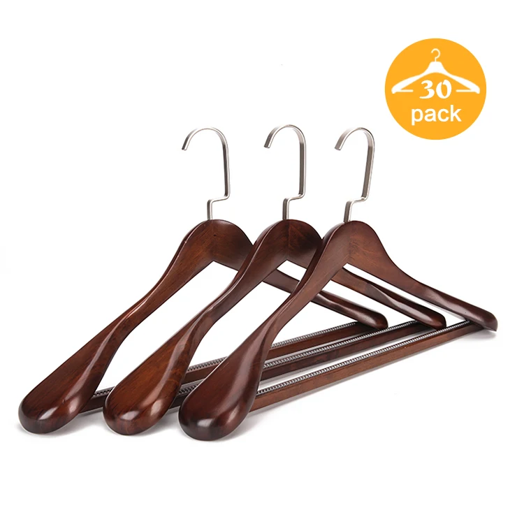 

Clothing store wooden hanger wholesale men and women wear wedding suit clothes hanging non-slip bar hanger, Natural, black, retro
