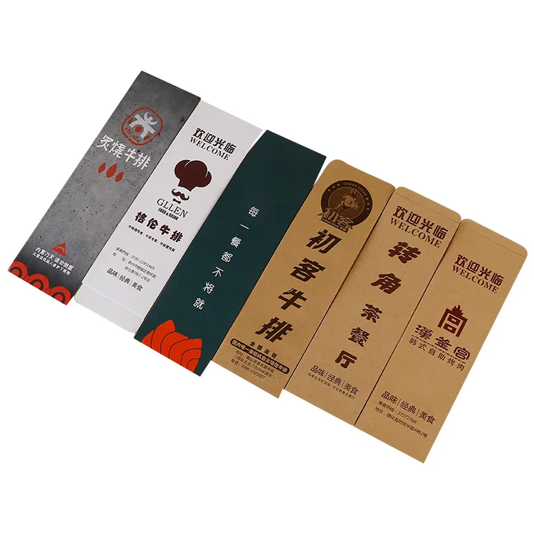 

Custom logo printed Disposable food grade paper colorful knife and fork cutlery cover sleeves envelopes exclude chopstick spoon, Customer's specific