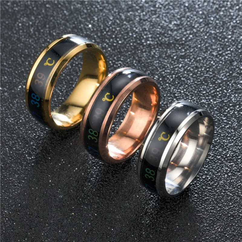 

Fashion New Design Titanium Steel Temperature Ring Multicolor Titanium Steel Smart Intelligent Sensor Body Rings For Couples, Colorful