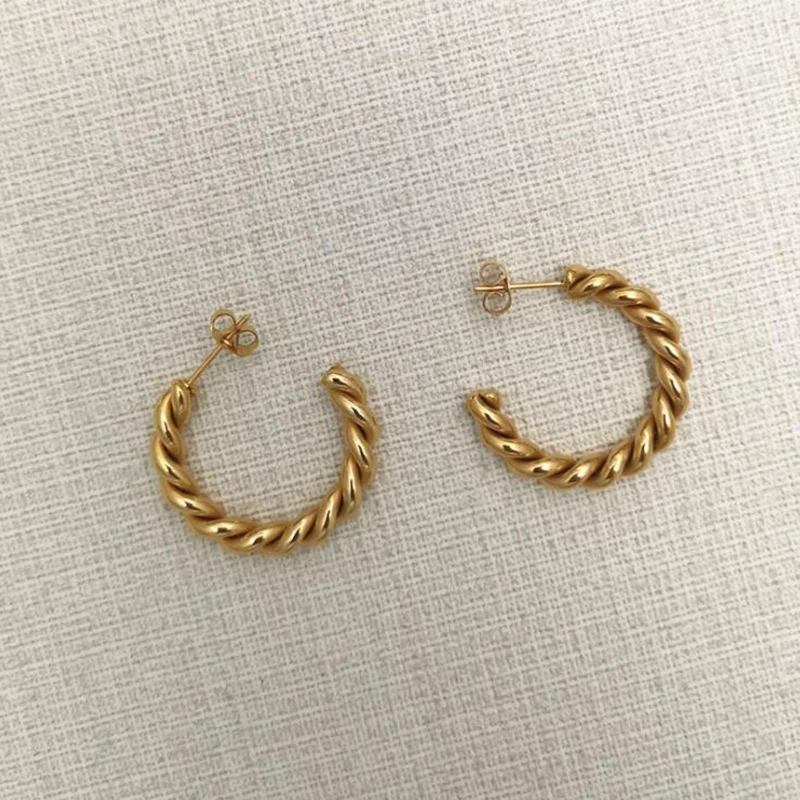 

New Fashion Jewelry 18K Gold Plated Jewelry Stainless Steel Bijoux Twisted Gold Rope Hoop Earrings