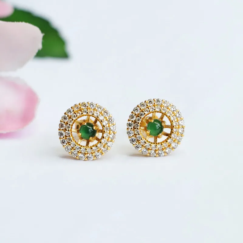 

S925 Silver Inlay Natural Emerald Stud Earrings A Goods Ice-Like Emperor Green Ear Hook Factory Delivery FC2072705