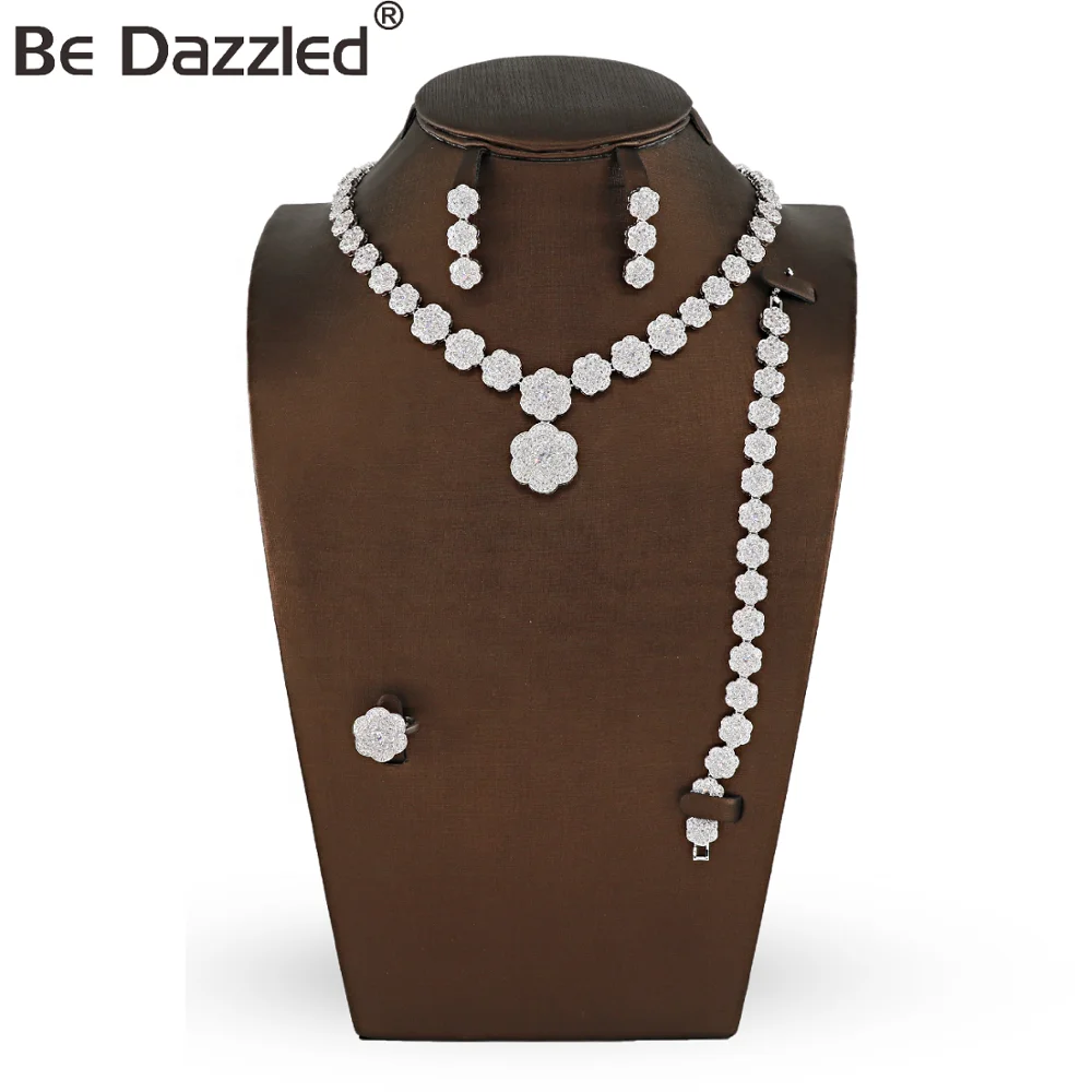 

Bedazzled Jewelry Set 2019 4 PCS Luxury Wedding Bridal Flower Jewelry Sets for Brides Women Necklace Bracelet Ring Earring Set