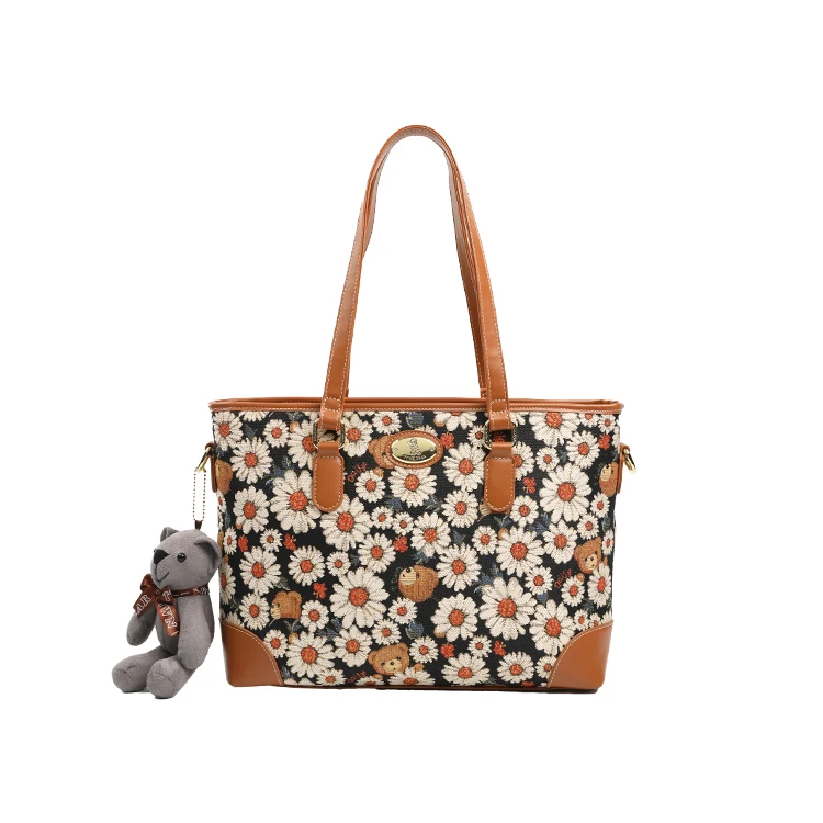 

Fashion retro large capacity tote bag simple casual shoulder bag lady handbag, Daisy bear
