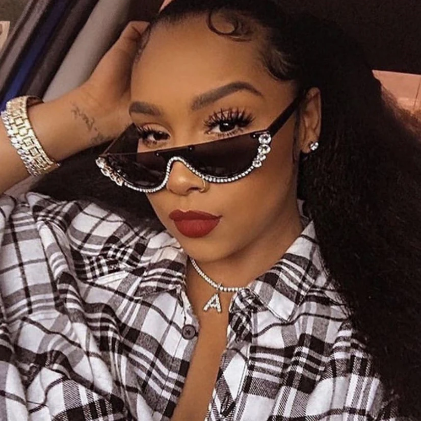GV0287 Luxury Women Half Frame Sunglasses Diamond Fashion Sunglasses Newest 2020 Diamond