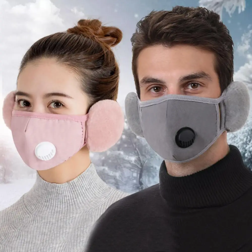 

Adult Unisex winter cotton ear masks with breathing valve warm cold thick breathable cycling face cover can insert filter, 7 colors