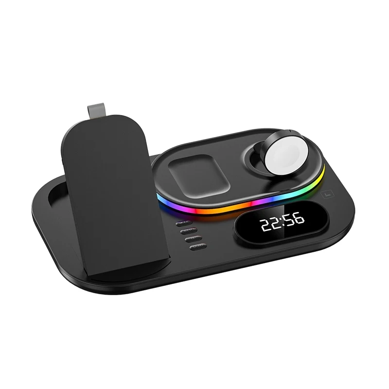 

2022 New Release A06 3 in 1 Wireless Charger Fast Charging RGB Atmosphere Light with Clock For Smart Phone & iWatch & AirPods