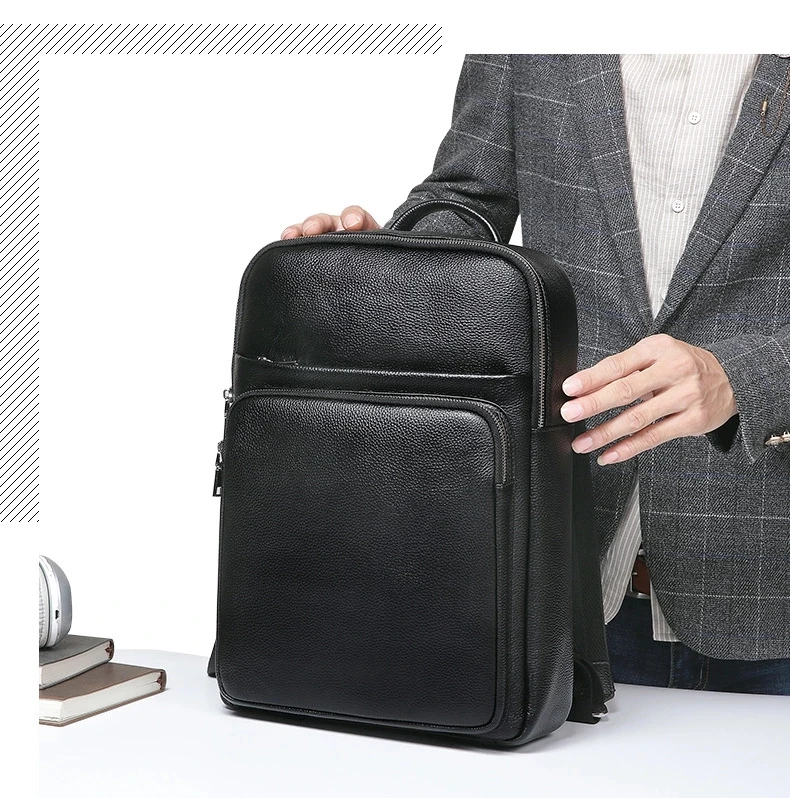 

Customized high quality men black luxury leather laptop backpack wholesale