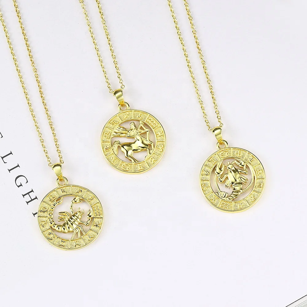 

2020 new style good quality copper 14k gold zodiac pendant necklace for girl, As pics