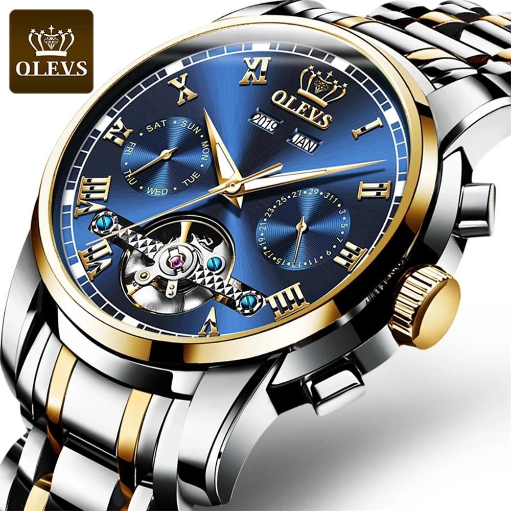 

OLEVS 6607 Mechanical Watch High Quality Automatic Stainless Steel Waterproof Clock Fashion Watches Men Wrist Montre Homme, 7-colors