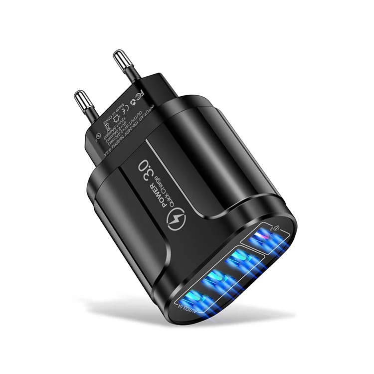 

2021 New Arrivals Mobile Phone Charger 4 USB QC 3.0 Fast Wall Charger, Black, white