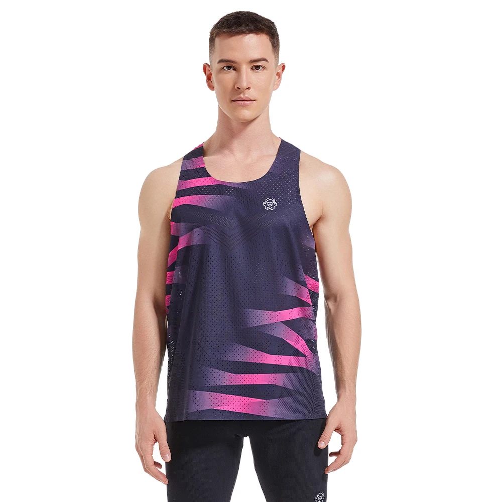 Custom Running Singlet Lightweight Marathon Tank Top Breathable Workout Sleeveless Shirt Men Woven 100% Polyester Print Pattern