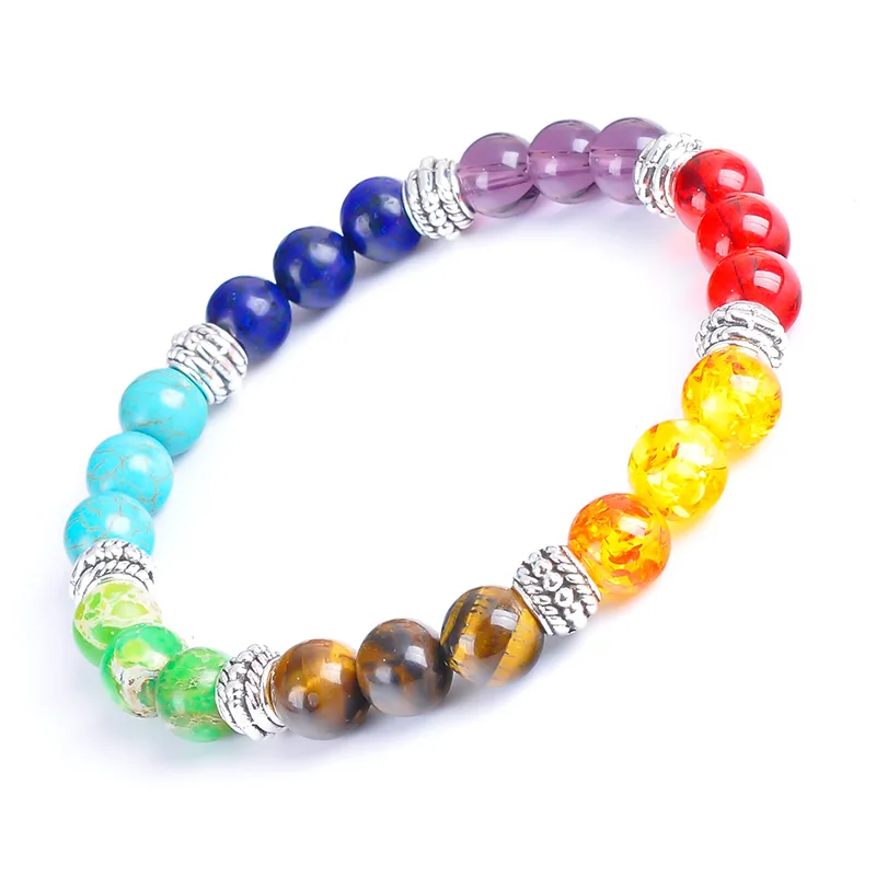 

New 7 Chakra Colorful Stone Healing Bracelet For Man Women Matte Agate Charm Gemstone Bracelet With Lowest Factory Price