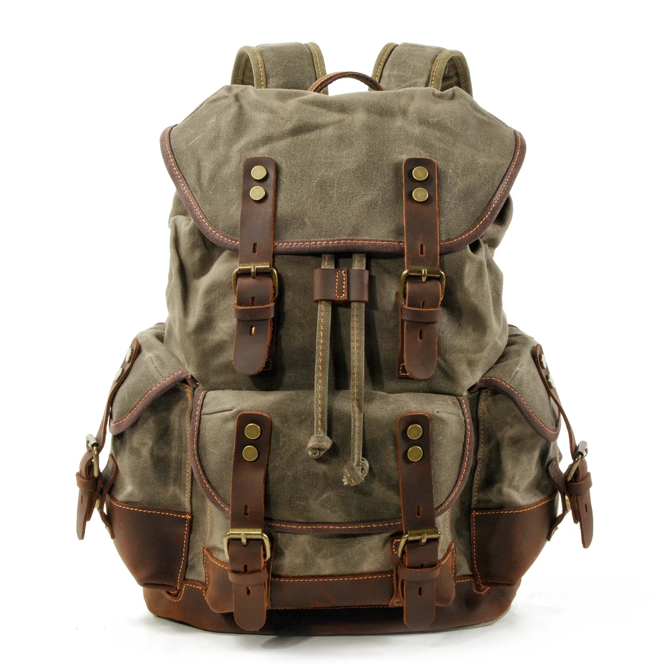 

9508 Large Capacity Leather Canvas Backpacks For Men School Bags Vintage Waterproof Daypack High Quality Laptop Backpack Bag, Black,gray,army green,coffee,khaki