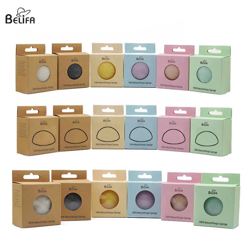 

Belifa Wholesale 100% Natural Various Colors Soft Organic Charcoal Konjak Sponge Puff For All Skin Facial Cleaning, Pink, blue , white, green,black