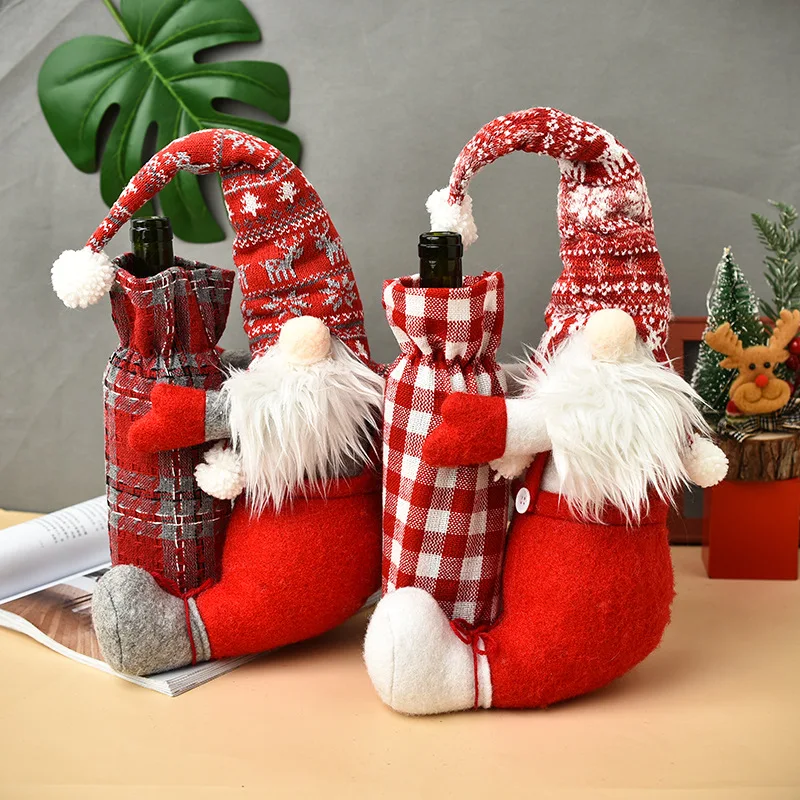 

New Xmas Gnome Wine Bag Gift Decor Christmas Knitted Wine Bottle Cover For Xmas Decor