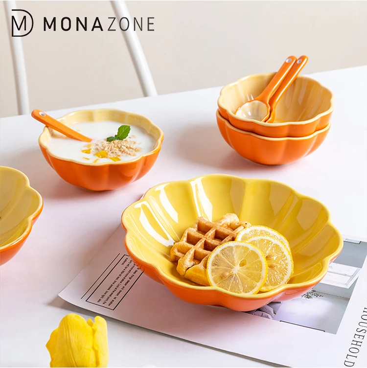 

MONAZONE Cute pumpkin bowl Shaped Pumpkin Plate Microwaveable Ceramic Dinnerware