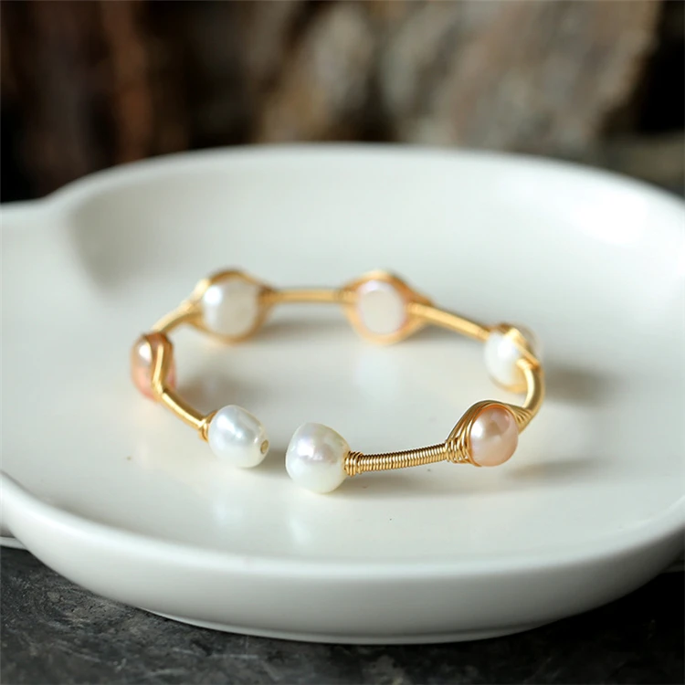

14K gold-plated natural freshwater pearl bracelet pink white pearl bracelet for women