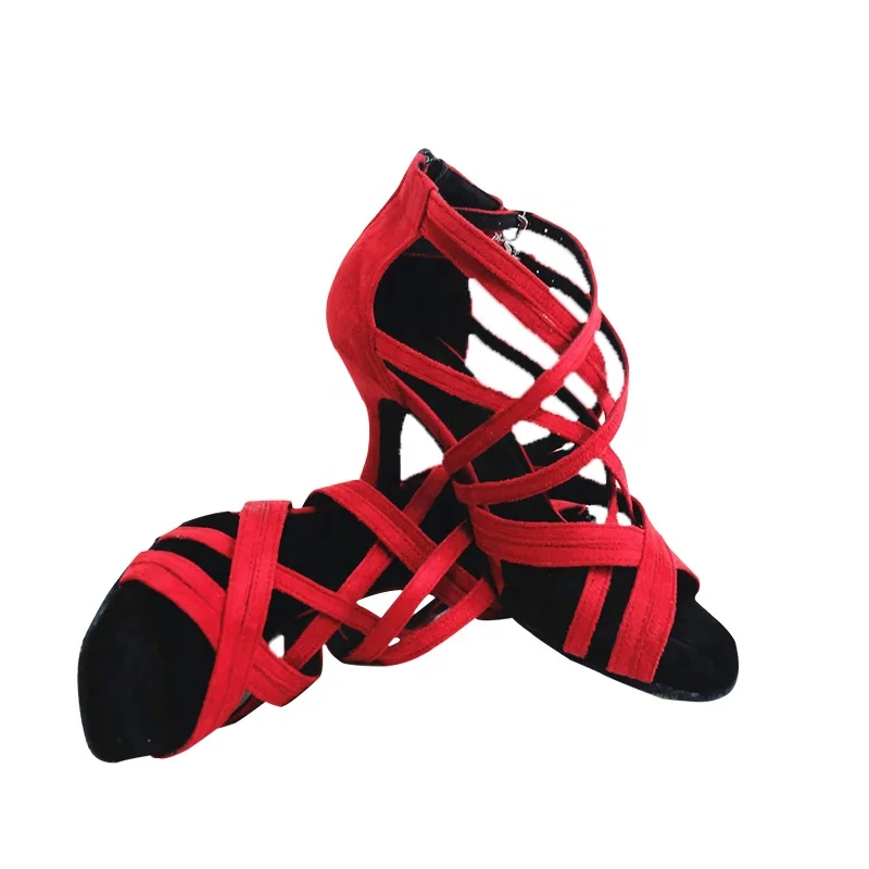 

Dancing Sport Shoes Latin Salsa Ballroom Dance Shoes for 9cm Heel Red Suede New Arrival Latin Dance Women