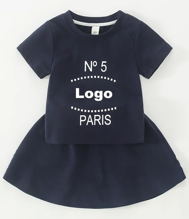 

2021 new kids clothing children baby clothes set summer wears girls t-shirt dresses girl tutu skirts suit toddler clothing, Dark blue