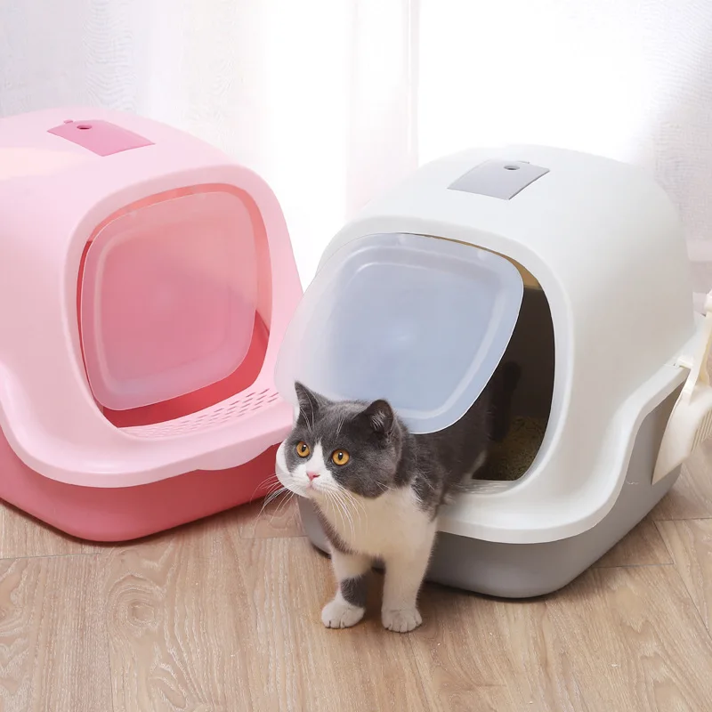 

Wholesale Pet Cleaning Cat Toilet Products Plastic Large Space Box Closed Cat Litter Box Cat Litter Trays, As picture