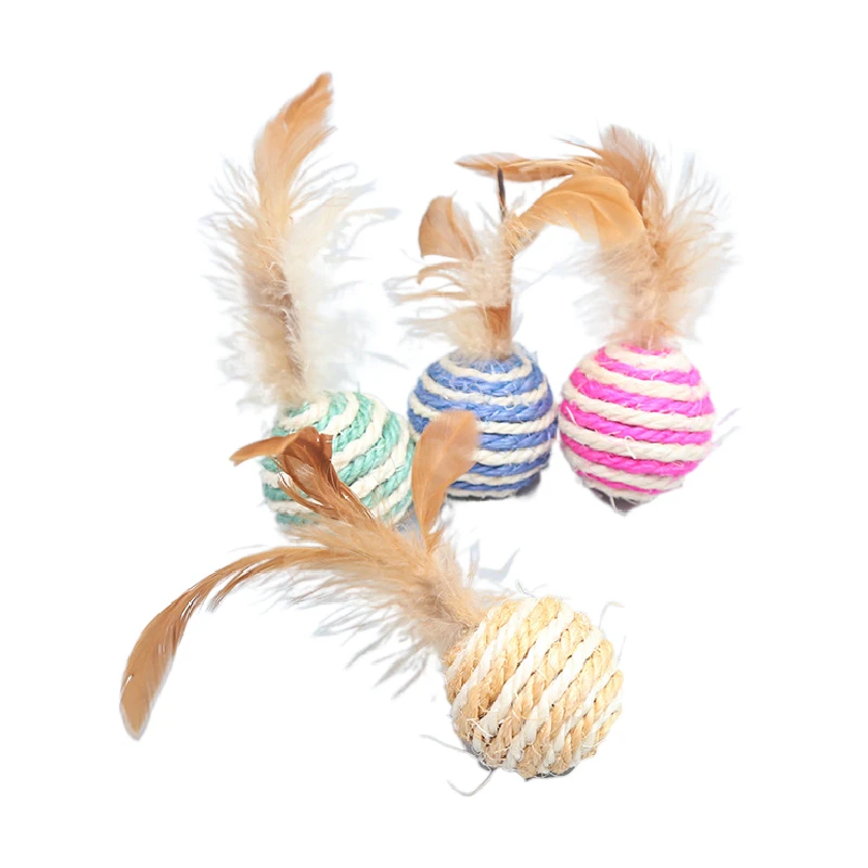 

Professional Factory Customize Cat Interactive Toys Hemp Rope Ball Feather Round Shaped Cat Scratch Ball Cat Tease Toys