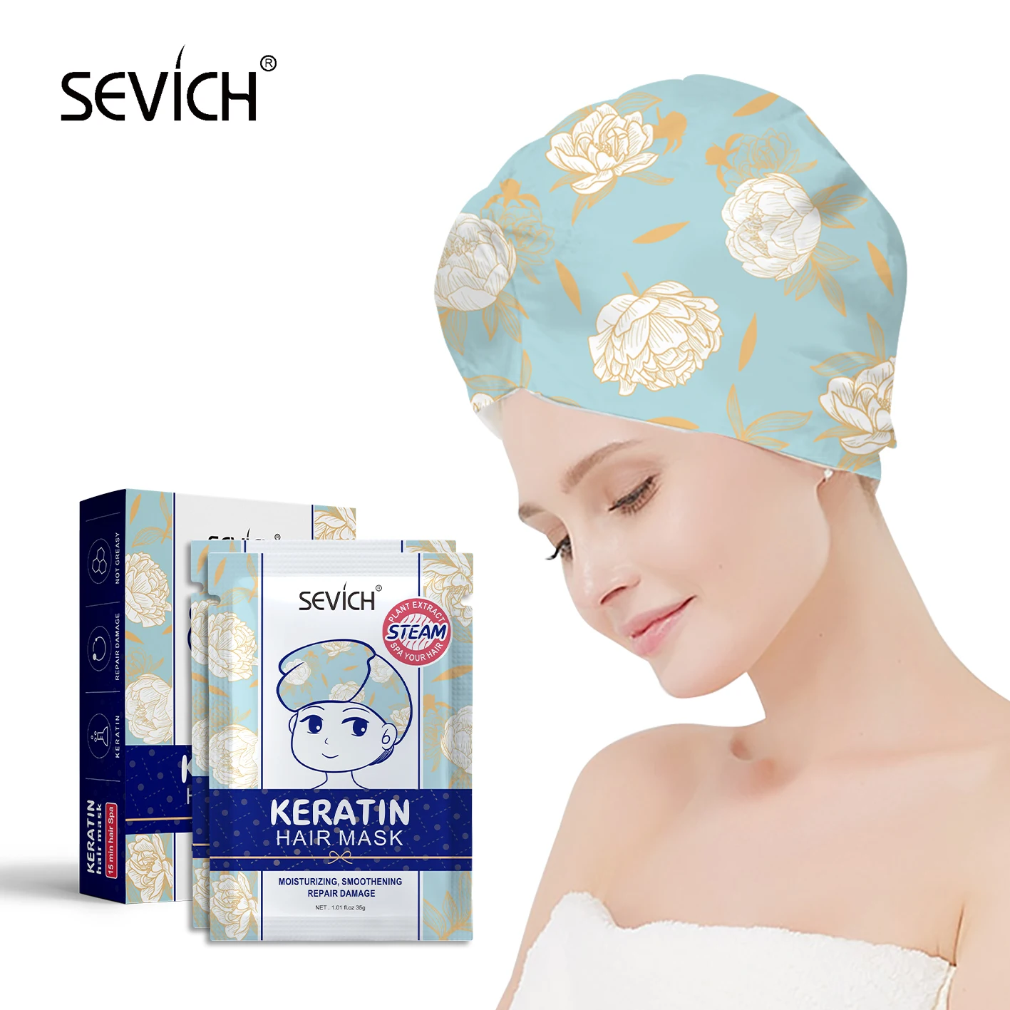 

OEM new arrival disposable self heat wear on hat type hair mask, Green