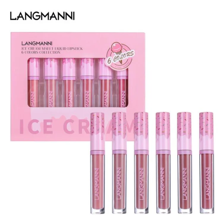 

LANGMANNI Free Sample Private Label 6 Colors Matte Lipstick Wholesale Waterproof Lip Gloss