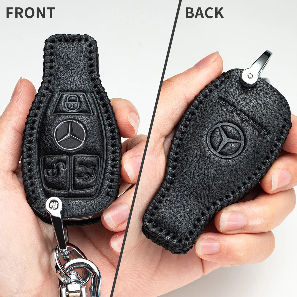 
Car Key Case - Genuine Leather Protector Keychain suit for Mercedes Benz C E S M CLS CLK G Class car Key Fob cover Smart Car 