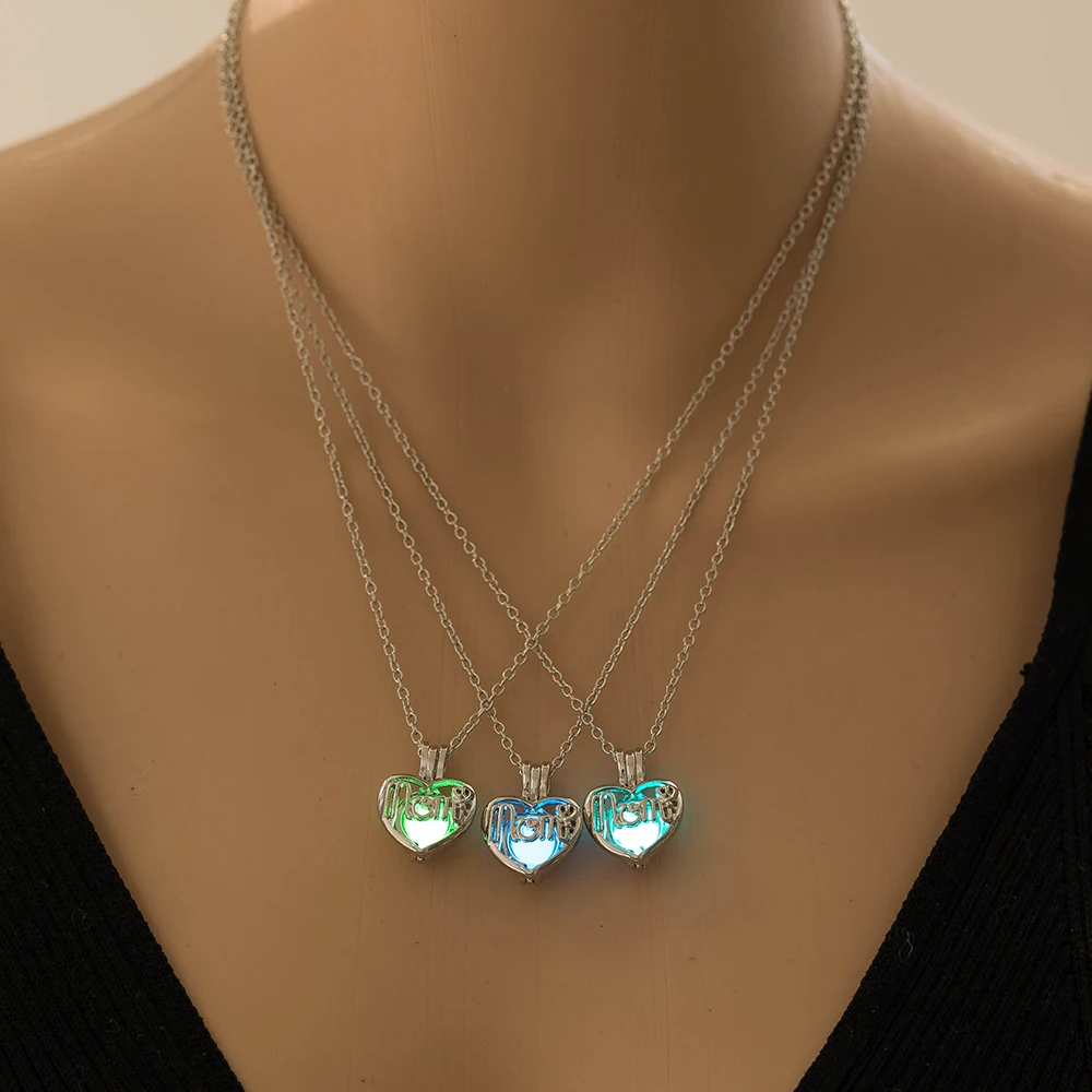 

Concise Style Mother Jewelry 3 Colors Luminous Heart Cage Pendant Necklace