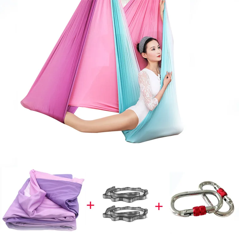 

Fitness Ombre Colorful 7 Meter High Strength 100% Nylon Low Stretch Yoga hammock Full Set Equipment For Acrobatic Fly Dance