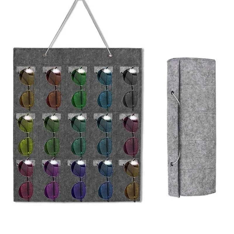 

Eyeglass Sunglasses Organizer Hanging Wall Glasses Holder Storage Display Pocket Mount Hanger on Wall