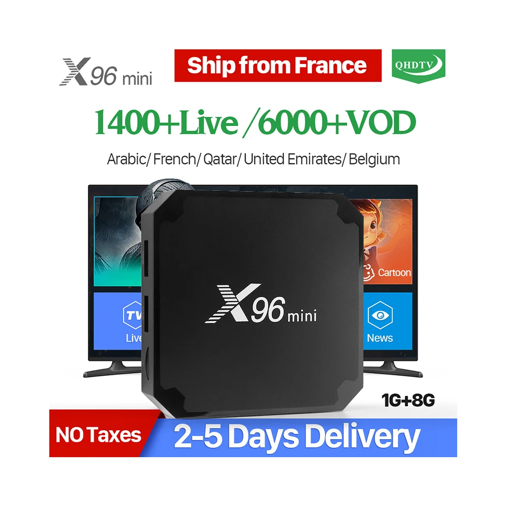 1 Year QHDTV Subscription with X96 mini Android 7.1 Smart 4K IP TV Set Top Box Shipped from France