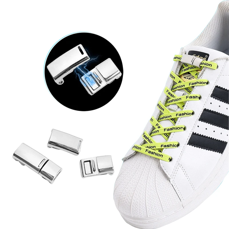 

No Tie Shoe Laces Elastic Metal Lock Magnetic Shoelaces Flat Letter Easy Installation Lazy Shoelace Fast Sneaker Lazy Laces