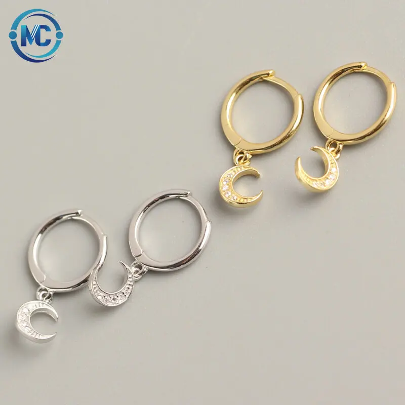 

18k Gold Plated Earrings Jewelry Hypoallergenic Minimalist S925 Sterling Silver Moon Pendant Gold Plated Hoop Earrings for