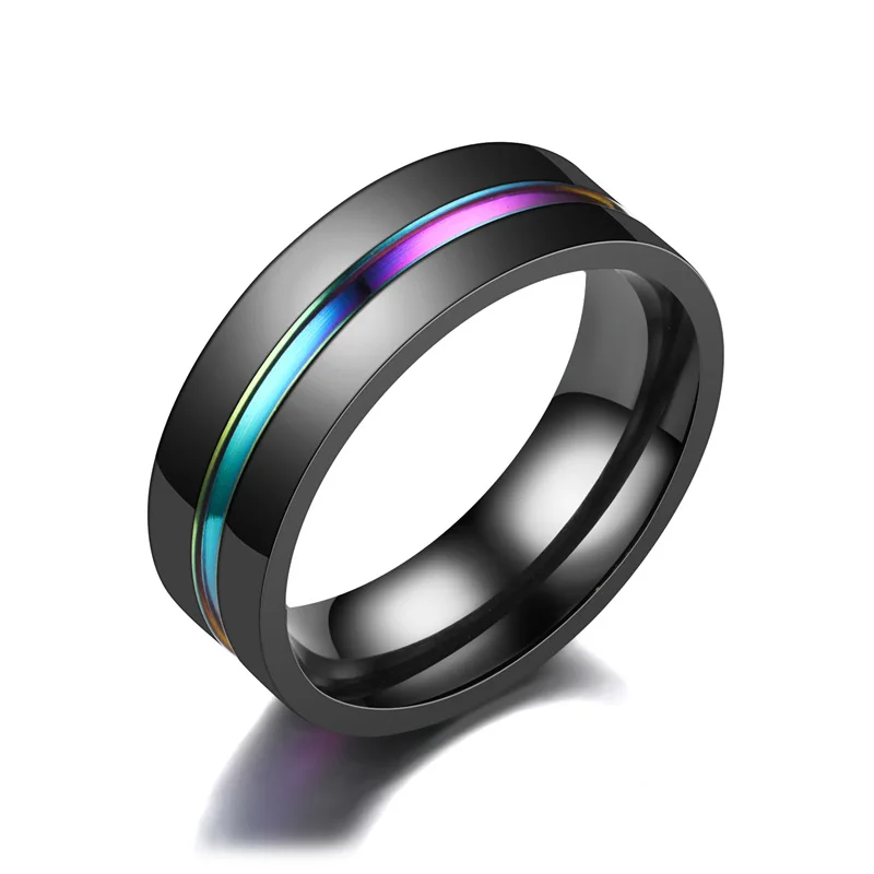 

Fashion New High-grade Elegant Noble Black Slot Between Colorful Men Stainless steel Domboyant Ring Manufacturers Sales