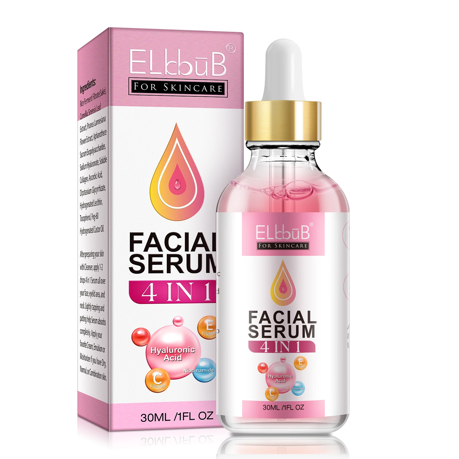 elbbub new hot sale whitening anti-aging anti acne hydrating  moisturizing  4 in 1 face skin care vitamin c serum