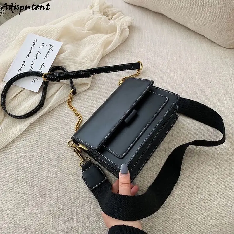 

Fashion Design Crossbody Bag Girls Casual Chain Shoulder Bag Leather Woman Panelled Flap Messenger Bags for Women