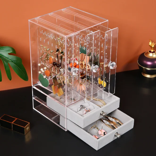 

TJO-8C206 Acrylic Jewelry Storage Boxes Clear Earring Bracelet Necklace Holder Jewelry Display Rack, Clear,black