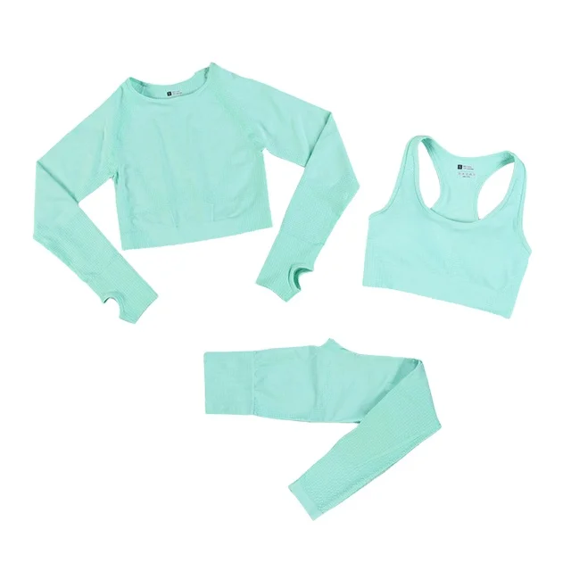 

High Quality Women Yoga Set 2Pcs Sports Seamless Gym Leggings Crop Top Jacket Fitness Sportswear