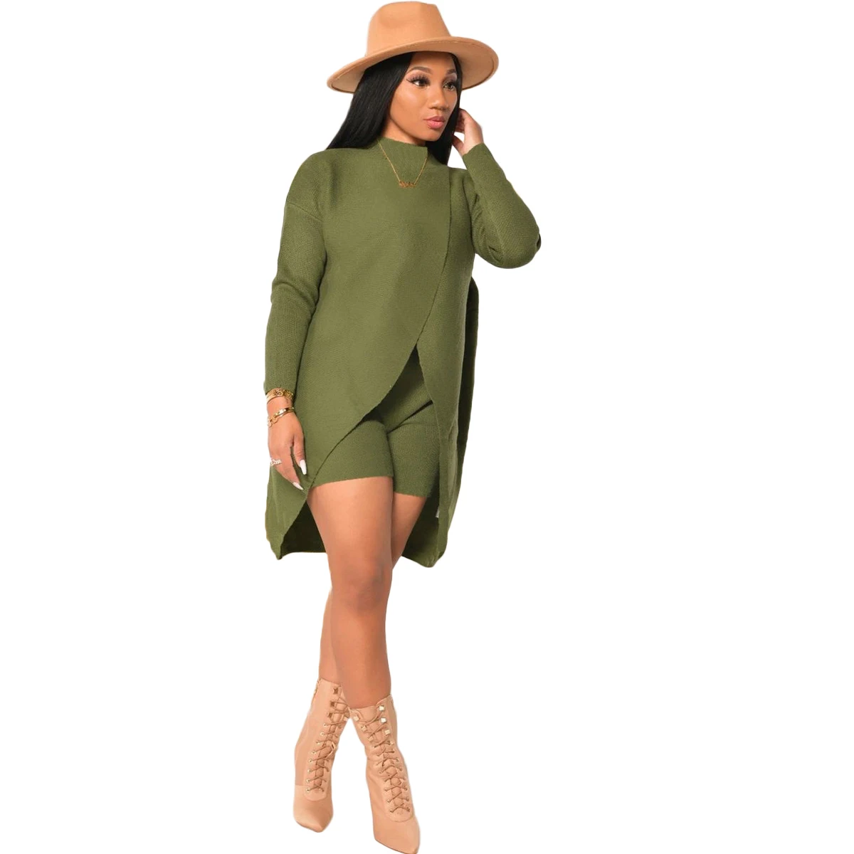 

Spring 2021 hot sale elegant 5xl plus size cashmere sweater short sets 2 piece set women clothing solid color lounge wear, 1 colors