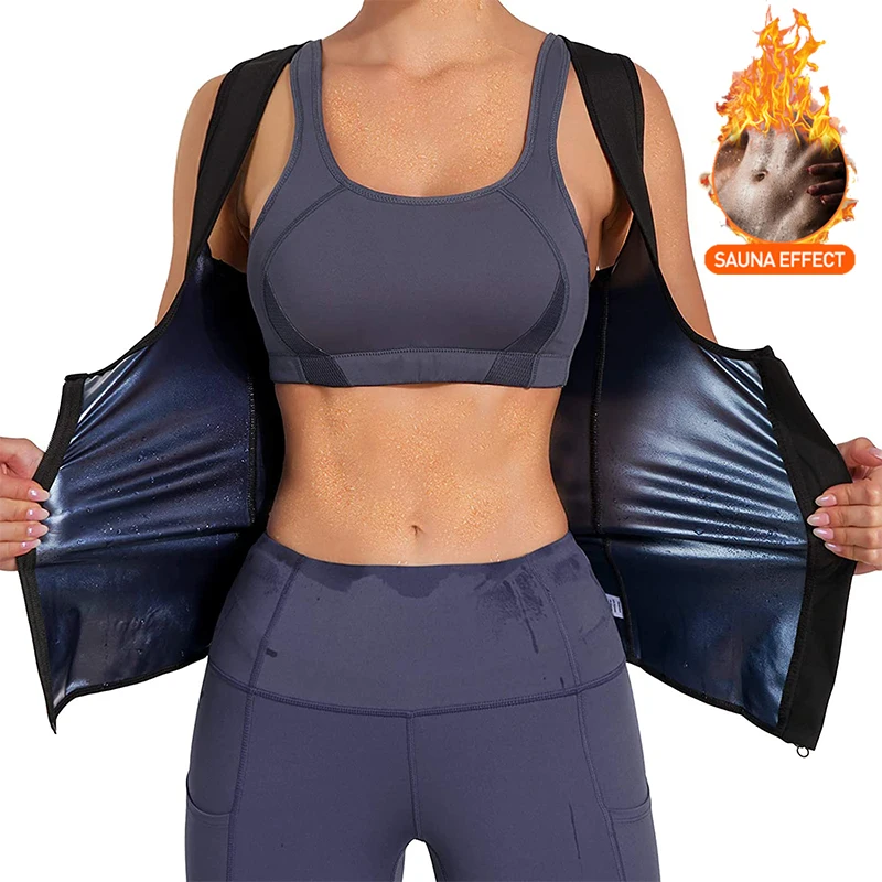 

Women Sauna Shaper Thermo Sweat Shapewear Tank Top Slimming Vest Waist Trainer Corset Gym Fitness Hot Workout Zipper Shirt