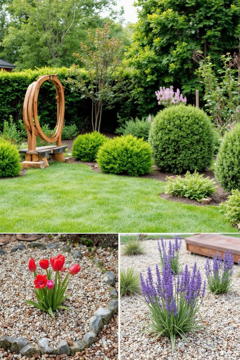 Outdoor patio made of gravel and wood deck