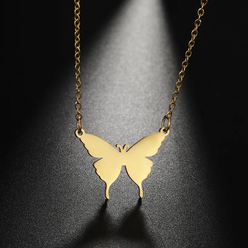 

18K real gold plated stainless steel butterfly necklace For women bright colors no fade no rust