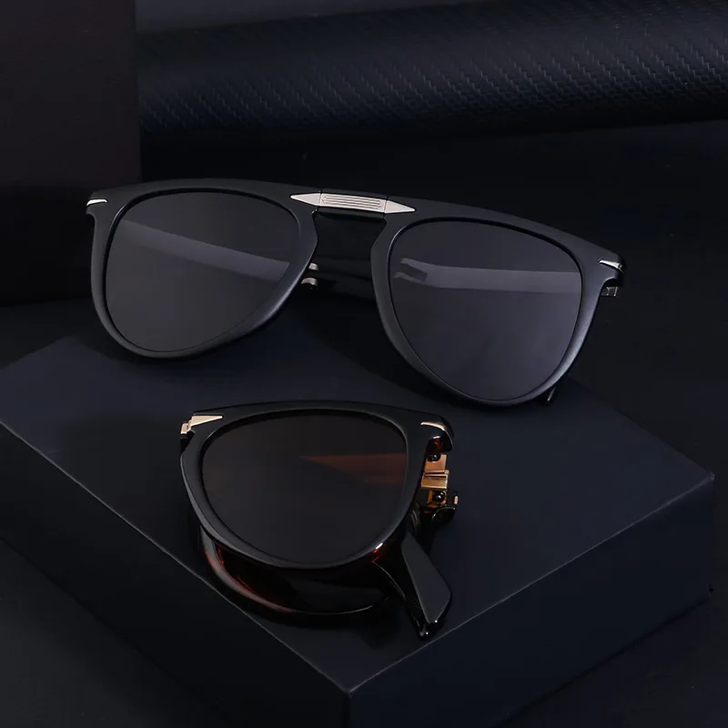 Retro Polarized Folding Sunglasses Men Driving Sunscreen Toad Mirror Men's Trendy Sunglasses