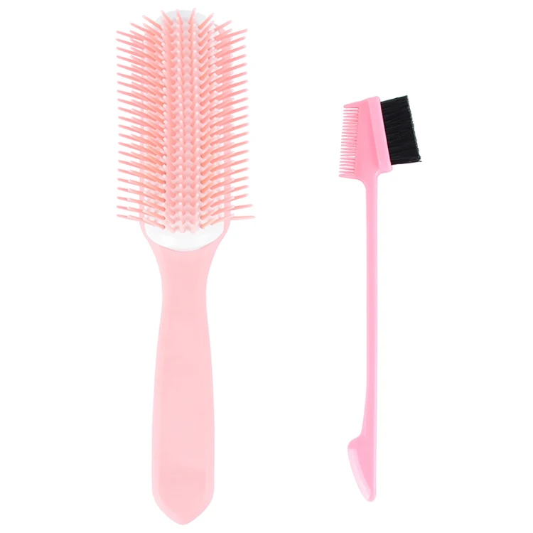 

Custom logo wholesale strong bristles denman hairbrush matte pink 9 rows edge control&denman brush kit, Customized