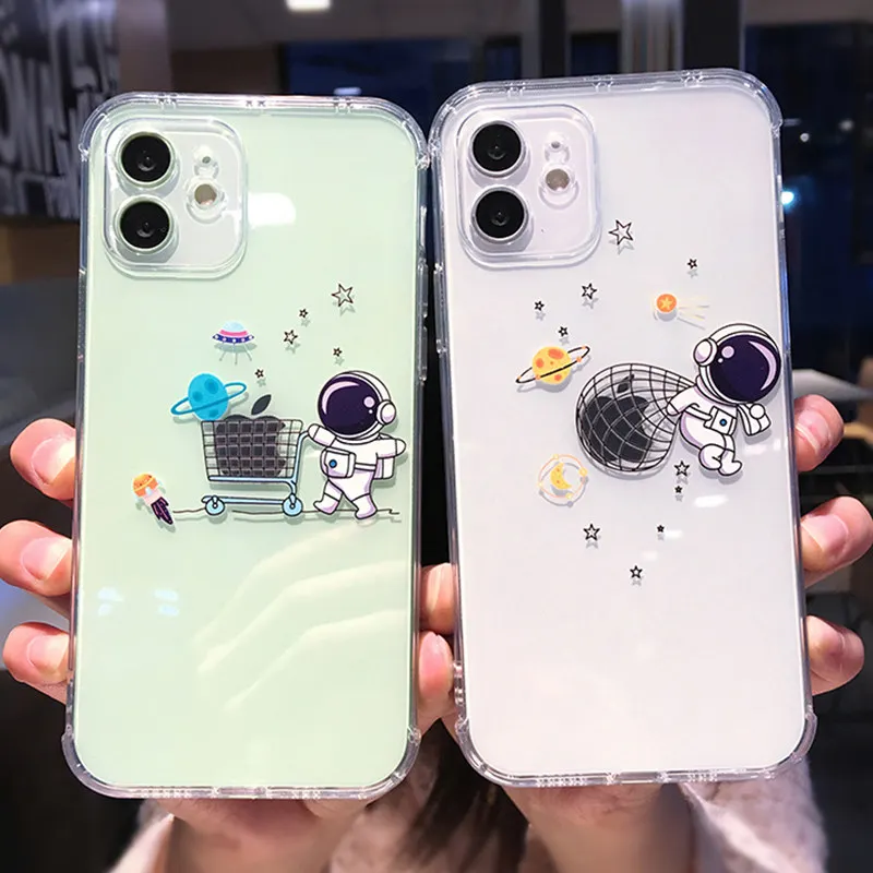 

Transparent Astronaut Planet Space Star Pattern Phone Case For iPhone 12 11 Pro Max 12Pro XR XS Max X 7 8 Plus 12Mini 12Pro Max
