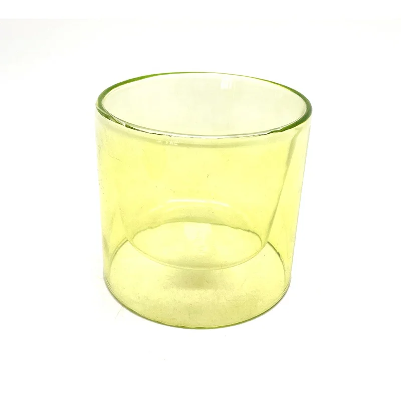 

Modern design decorative Yellow-green double glass flower vase for home decor